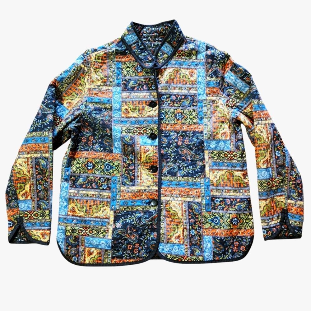 Reversible quilted jacket handmade mandarin collar button front